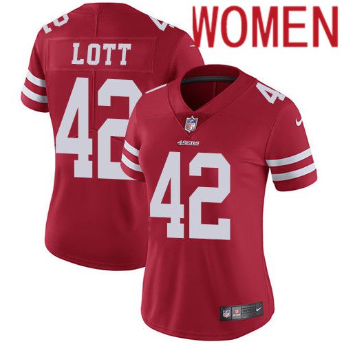 Women San Francisco 49ers #42 Ronnie Lott Nike Red Vapor Limited NFL Jersey->women nfl jersey->Women Jersey